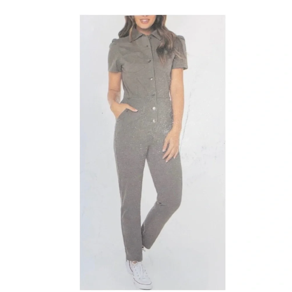 Celebrity Pink Denim Puff Sleeve Jumpsuit - Picture 3 of 9